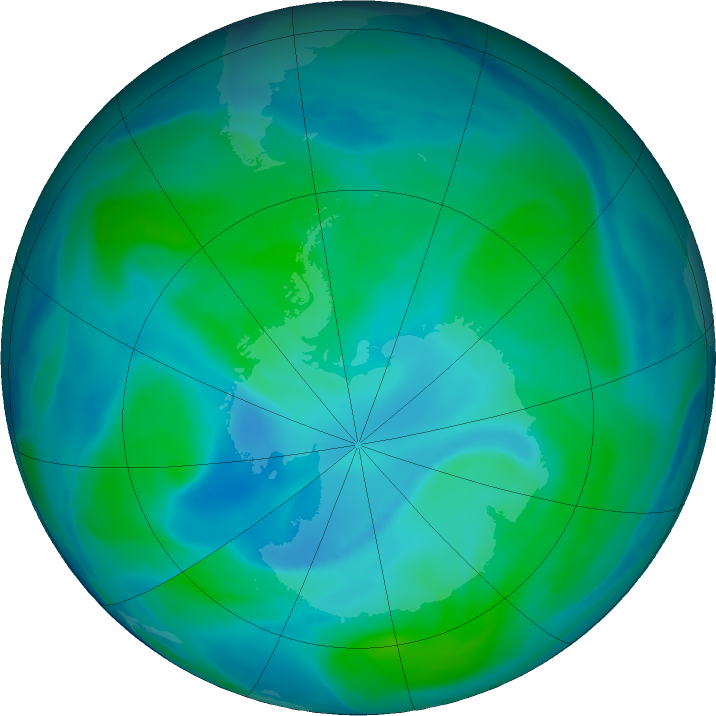 Antarctic ozone map for 07 January 2023